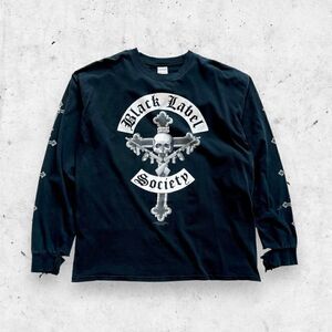 Vtg 90s Y2K Black Label Society Thrashed Band Shirt, Sleeve Print, Metal Tour